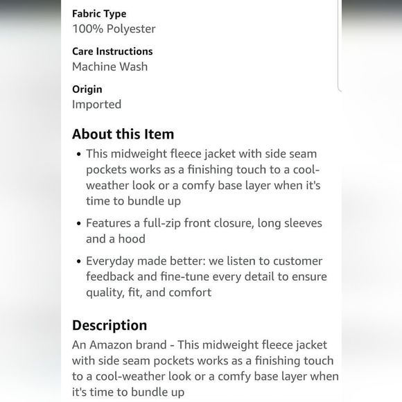 Amazon Essentials Mens Polar Fleece Long Sleeve Zip Front Forest Green Hoodie M - Picture 5 of 8